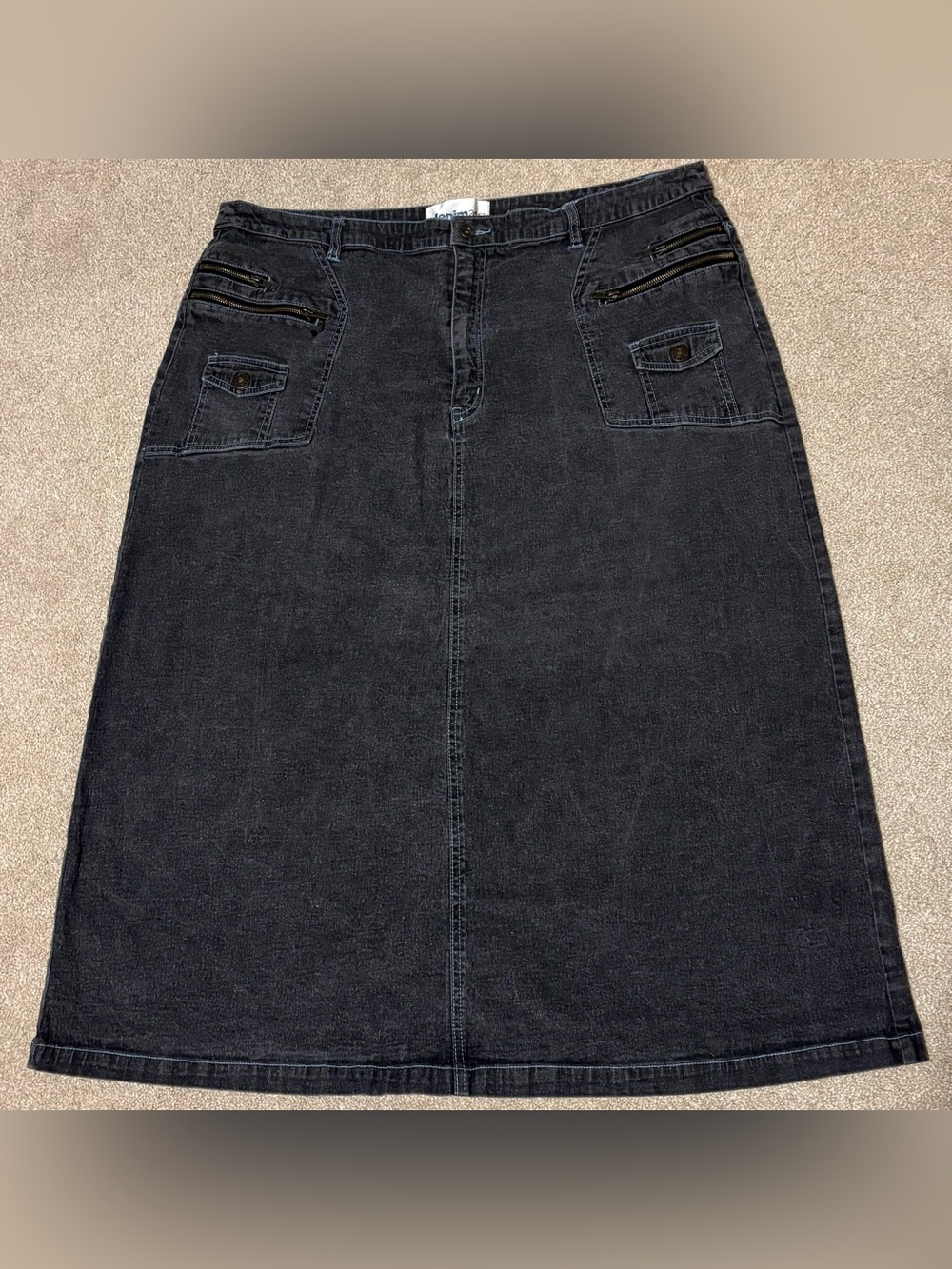 Denim 24/7 Womens Midi Jean Skirt Cargo Zip Pockets Y2K Gray, Sz 24W
